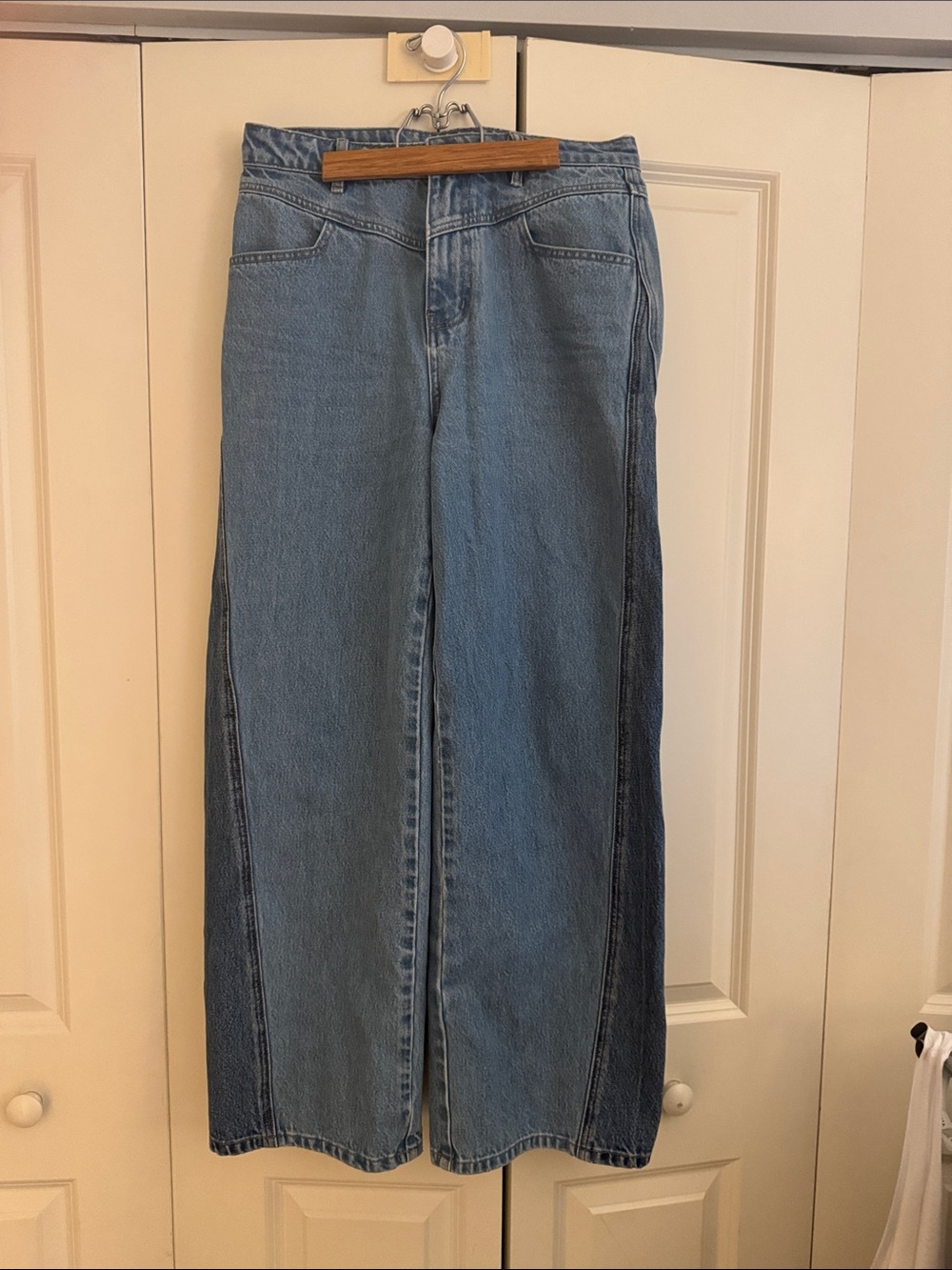 House of Harlow 1960 Two-Tone Blue Wide-Leg Jeans